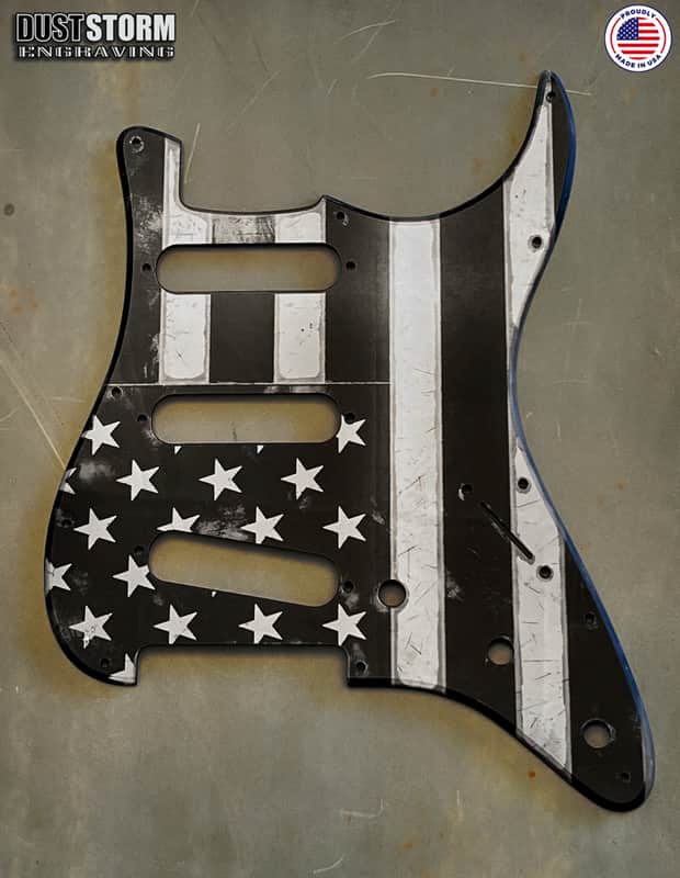 American Flag Pickguard & Tremolo Cover in Gun Metal Gray Acrylic Mirror for Fender Stratocaster SSS, HSS, HSH Setups Available image 1