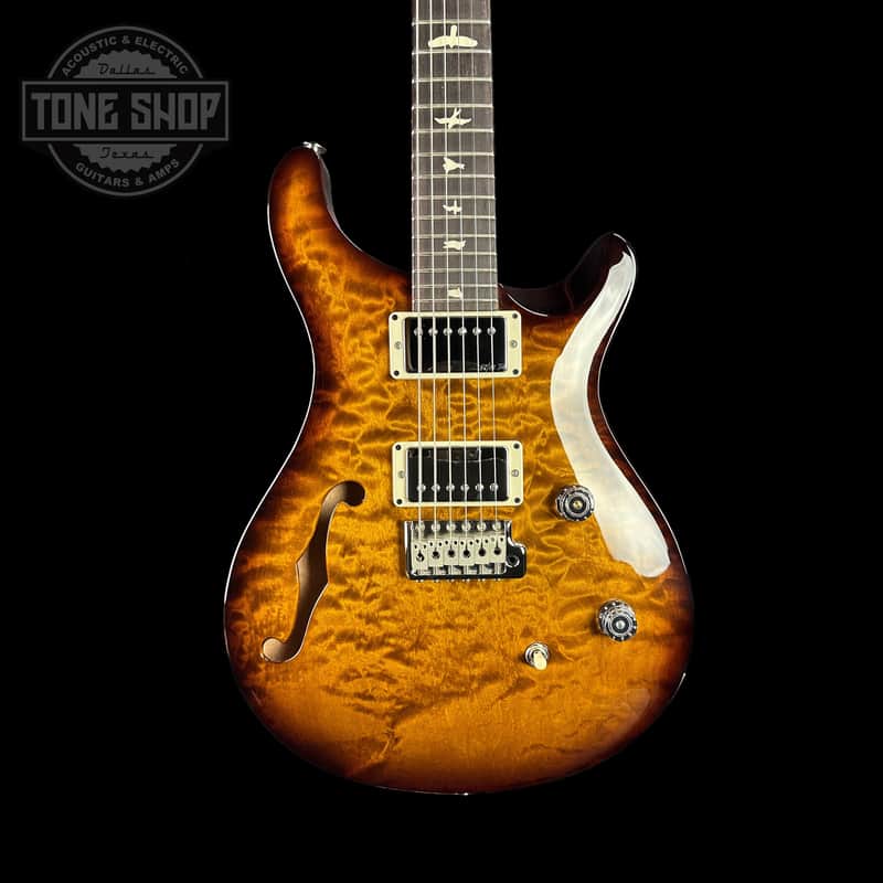 Mint PRS Paul Reed Smith CE24 Semi-Hollow Quilt Black Amber w/bag image 1