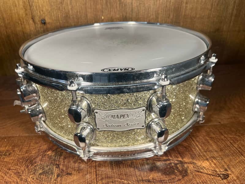 Mapex 14X5.5 Saturn Series Maple / Walnut Antique White Sparkle Snare Drum image 1