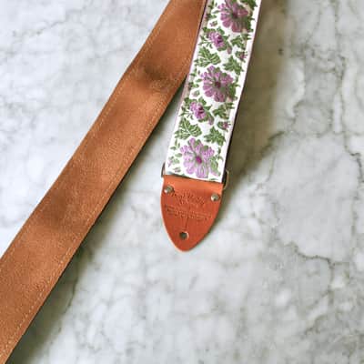 Vintage 70s Mauve 'Flowers' Hippie Guitar Strap Replica image 5