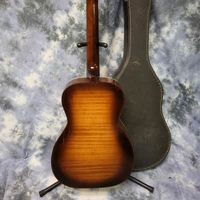 Vintage 1963 Regal by Harmony Stella 3/4 Size Parlor Guitar Faux Tiger Stripe Neck Reset Pro Setup New Strings Original Soft Shell Case image 12