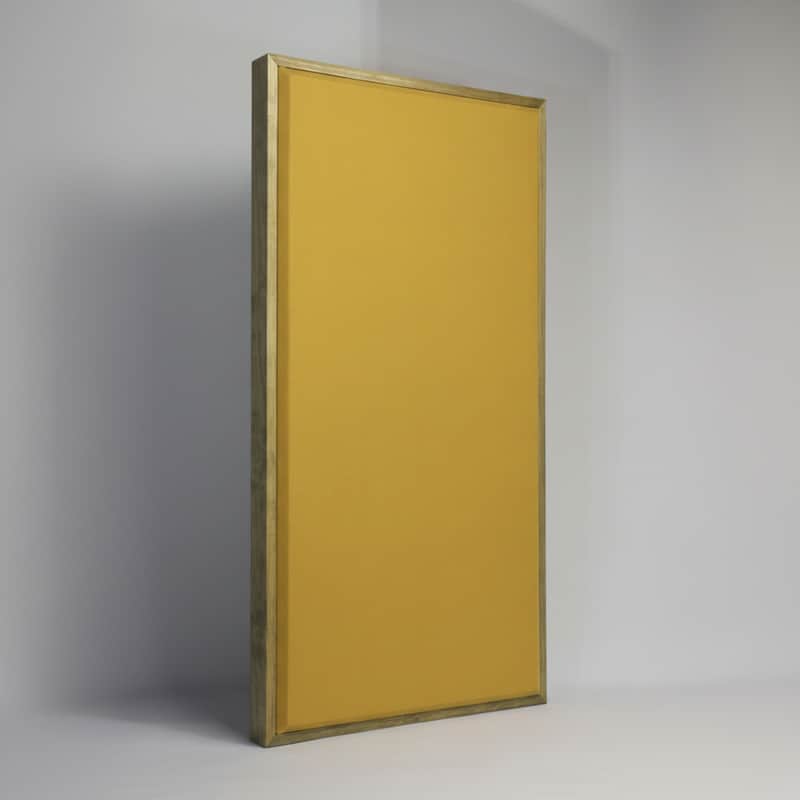 Custom Framed Acoustic Wall Panel | Gold Fabric & Classic Grey Wood Frame | Furniture-Quality Sound Absorbing Panel | Recording Studio, Home Studio, Mixing Room, Podcast Studio, Home Theater, Listening Room, Office & Vocal Booth | Made in USA image 1