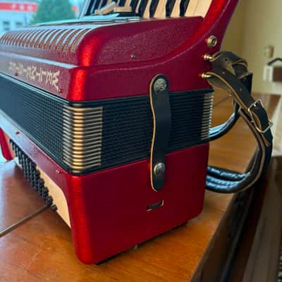 Neu Weltmeister Perle 48 Piano Akkordeon Rot, Blau, Weiß image 3