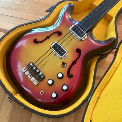 Hohner bartell Black widow fretless bass guitar c 1966 Sunburst original vintage image 6