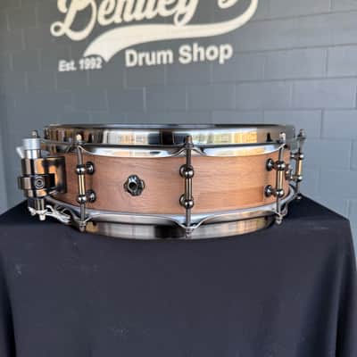 ~RARE!~ Craviatto Solid Shell Walnut/Maple 3.5x14 Piccolo Snare Drum with Brushed Black Nickel Hardware (Rm 4) image 2
