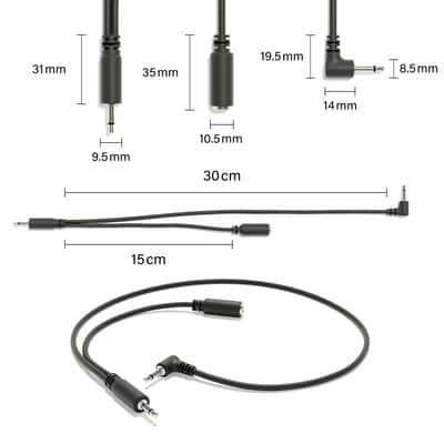 ExcelValley [Black | 60 cm - 23.62"] 5-Pack - Right Angle Hopscotch Mono Splitter Y Patch Cables TS 3.5mm 1/8" Eurorack Synth image 2