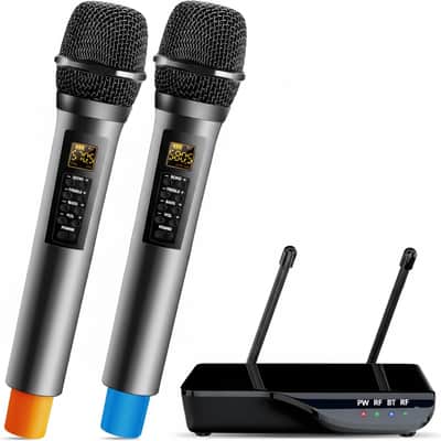 Wireless Microphone with Echo/Treble/Bass, UHF 160ft Range, Dual UHF Cordless Dynamic Mic Handheld Microphone System for Home Karaoke, Meeting, Party, Wedding(Receiver with Bluetooth) image 1