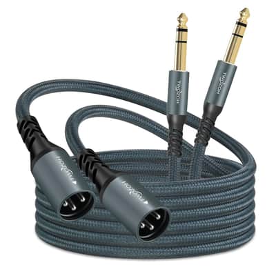 XLR Male to 1/4 TRS Stereo Audio Cable 6.6FT 2 Pack, Braided Jack 6.35mm to XLR Male 3Pin Guitar Cable (Professional/HiFi) image 1