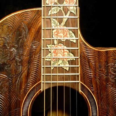 Blueberry Handmade Parlor Guitar Floral Motif image 3