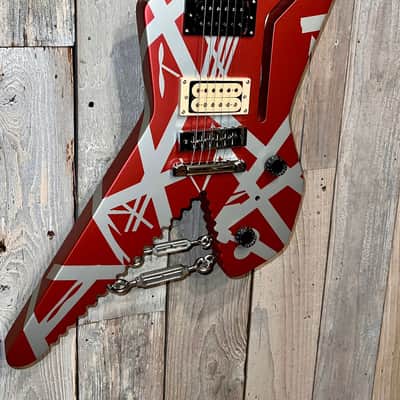 New EVH Striped Series Shark Burgundy/Silver Stripes, Package Deal Includes: EVH Fitted Hard Shell Case & Extras, Best Deal On The Planet Ships Fast, Buy It Here ! image 3