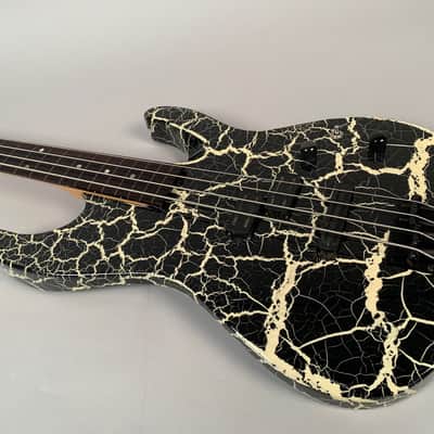 ESP M-IV Fretless Bass 1980's Black/White Crackle image 12