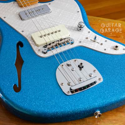 Fender USA neck on a custom Thinline Jazzmaster body Blue Sparkle offset - Bare Knuckle and The Creamery pickups image 7