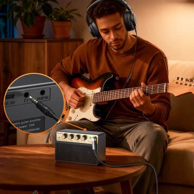 Mini Guitar Amp, 10W Electric Guitar Amplifier with Clean Drive Channel, 3.5mm Headphone/AUX Jack, 6H Work, USB-C Rechargeable Bluetooth Small Portable Amp for Indoor Practice Travel image 5