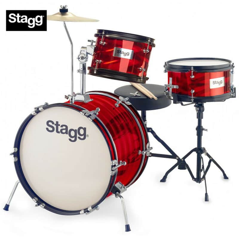 Stagg TIM JR 3/16B RD 16-Inch Retro Style Kids Drum Set w/Bass Pedal, Sticks, Cymbal & Throne image 1