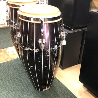 Pair Classic Vintage King Conga Drums ( Quinto , Conga Size ) 1960's Black with Stripes image 3