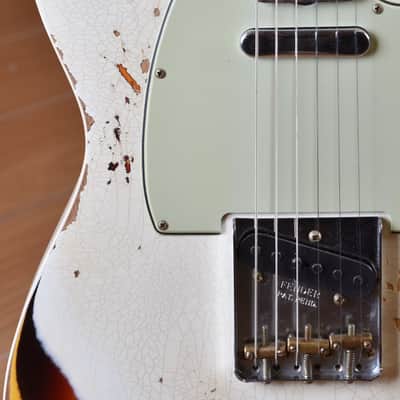 Fender Custom Shop Telecaster 1960 Heavy Relic Aged Olympic White Over 3 Color Sunburst 2024 image 9