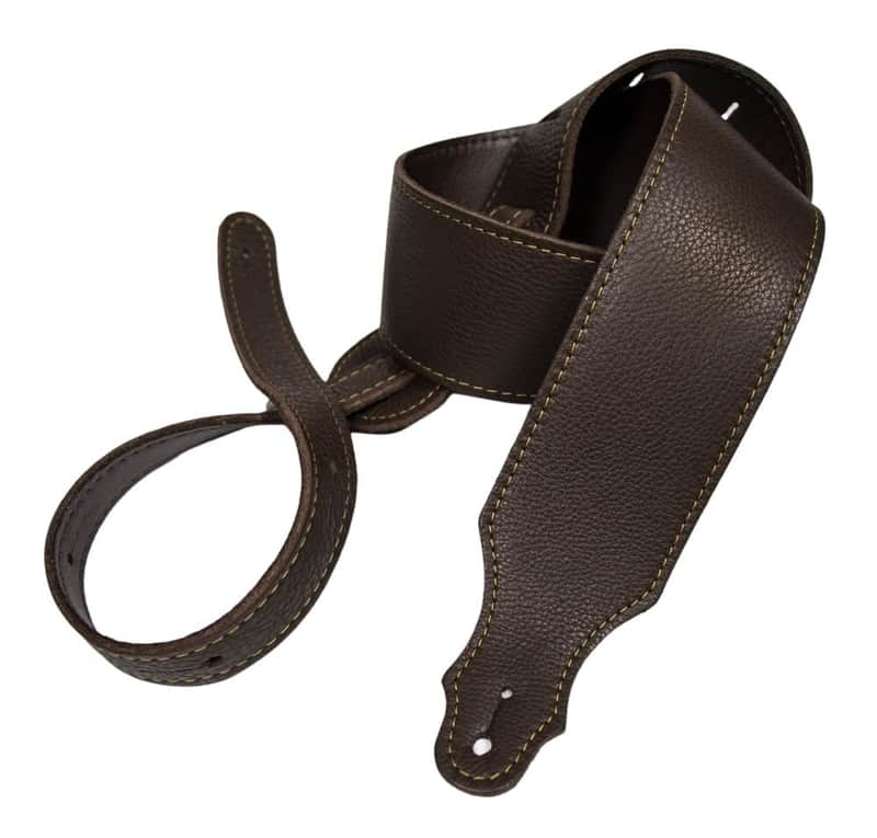 Franklin Strap 2.5" Leather with Leatherette Backing Guitar Strap Chocolate/Gold Stitching image 1