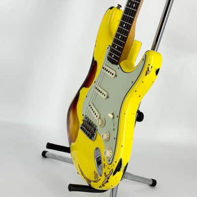 2018 Fender Custom Shop '63 Special Stratocaster Heavy Relic - Graffiti Yellow over Sunburst image 12