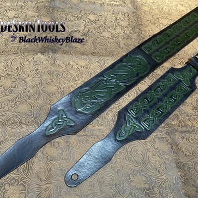 Custom Tooled Leather Celtic Knot Dragon Norse Viking Guitar Strap Colors SuedeSkinTools image 1