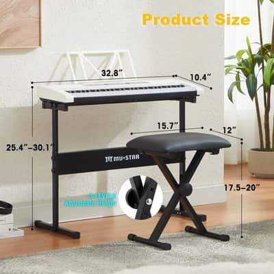 MUSTAR White 61Key Lighted Up Electric Keyboard Bench,Stand,Headphone,Microphone image 3