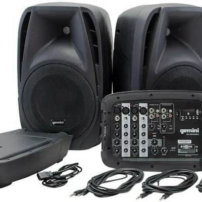 Gemini Lightweight Portable PA System w/ 8 Channel Mixer & Stands - ES210MXBLU image 1