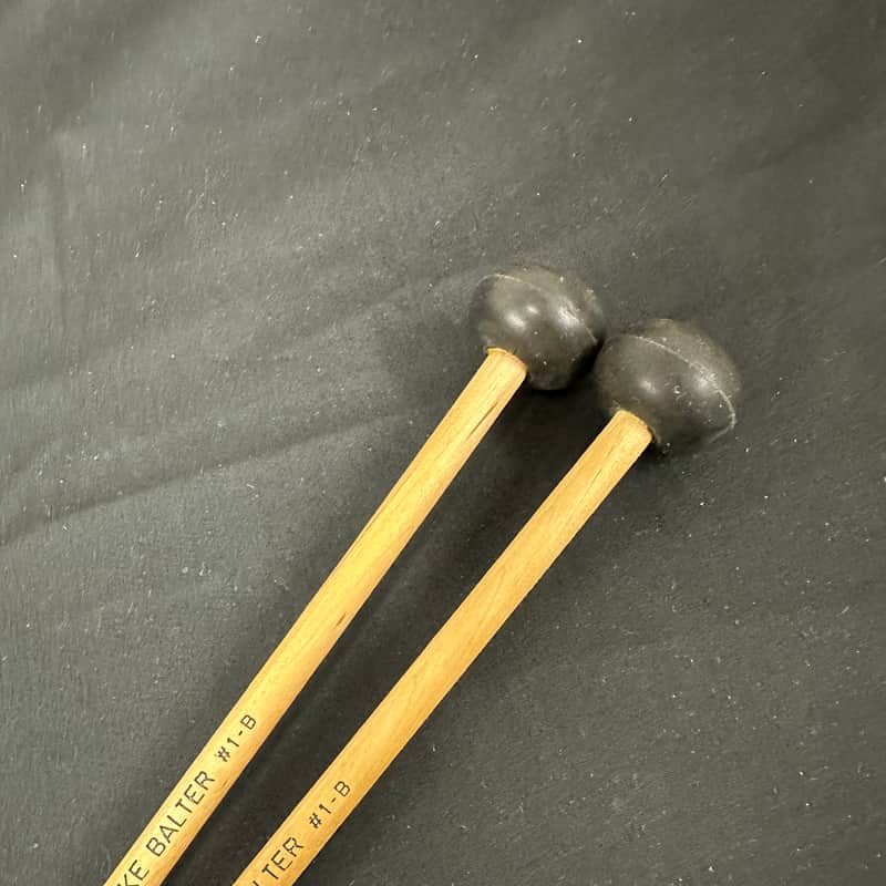 Vintage Mike Balter 1B Oval Black Rubber, Extra Soft Marimba Mallets, Birch - MINT image 1