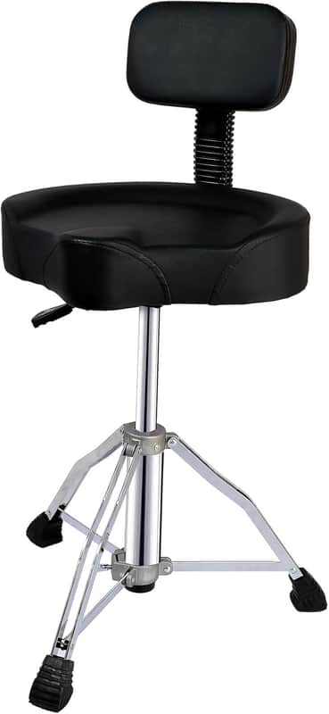 Drum Throne with Backrest Padded Hydraulic Drum Chair Height Adjustable Drum Stool with Stable Bass Comfortable Memory Foam Saddle Drum seat for Adult Drummers Guitar Players, Black image 1