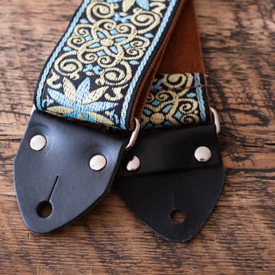 Vintage Blue 60s/70s Hippie Guitar Strap / Real Suede Backing / Handmade in the UK image 4