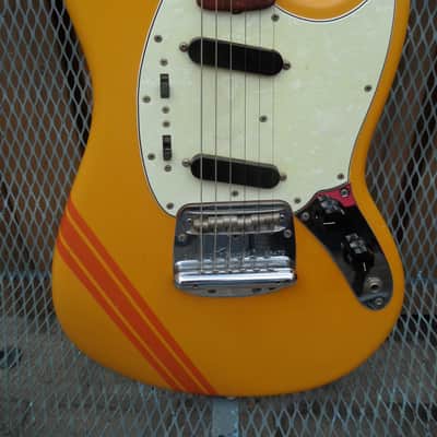 1969 Fender Mustang Custom Orange with racing stripes Excellent image 2