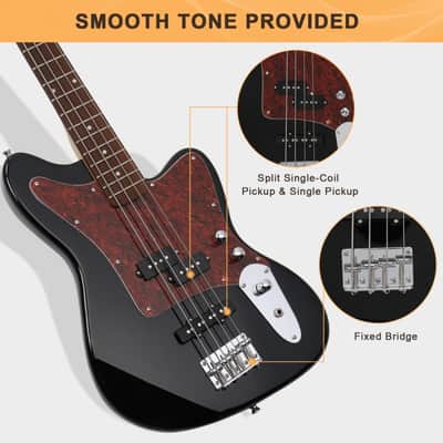 New 2022 Glarry GIB Bass Guitar 4 String Red Pearl Guard w/20W Amplifier Black image 3