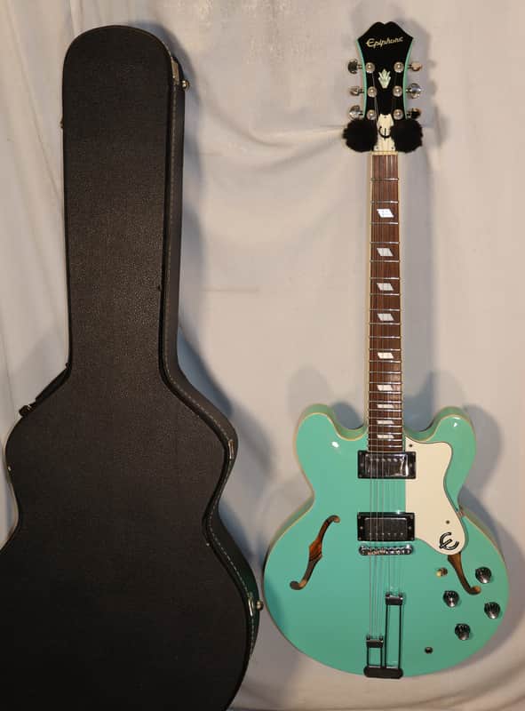 Epiphone Riviera Turquoise Finish Frequensator Tailpiece Semi-Hollow Body Electric Guitar with TKL hard case 1997 Made in Korea Peerless Factory image 1