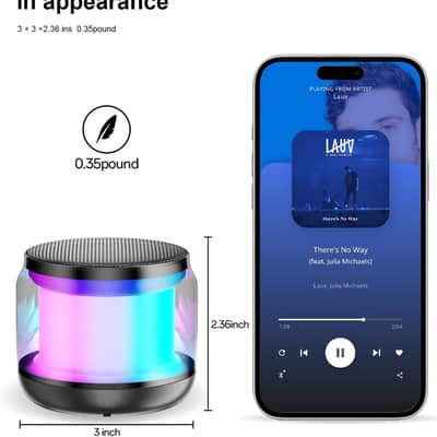 Mini Bluetooth Speaker with TWS Stereo Pairing, Enhanced Bass, LED Lights & Rechargeable Battery, Compact Wireless Speaker image 8