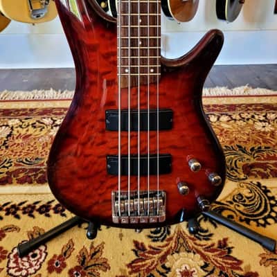 2008 Ibanez SR405QM Soundgear 5-String Bass - Transparent Red Burst image 2