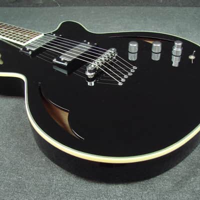 Parkwood H2 Black Hybrid Electric Semi-Hollowbody Guitar w/ Hardshell Case image 2