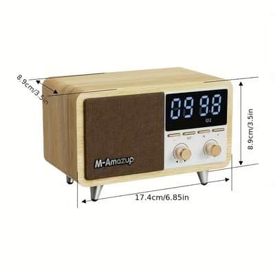 Retro Woodgrain Wireless Speaker Clock – Vintage-Style FM Radio with AUX, TF Card, MP3 Playback & Rechargeable Battery image 2