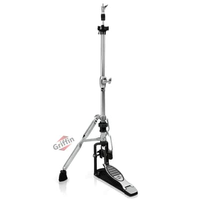 GRIFFIN 2 Leg Hi-Hat Stand (QuickAction X Series) – For Heavy Duty Cymbals, Double Braced Chrome Base Converts to No-Leg Mount for Drummers with Drum Key image 2