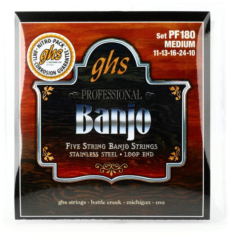 GHS PF180 Stainless Steel Banjo Loop End Strings - .011-.024 Medium 5-string (3-pack) Bundle image 1