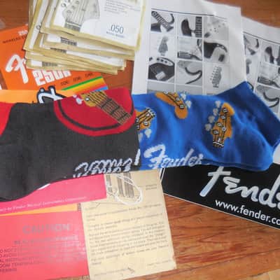 Official FENDER Gig Bag w/ MONSTER FENDER Mojo Lot 1960's-2025, Strap, Manuals, Tags, Sticker, Strings, 4 pairs FENDER SOCKS, MORE!! image 8