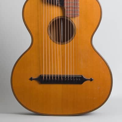 Unlabelled  13 Course Schrammel Contra Harp Guitar, c. 1950's - natural top, mahogany stained back and sides, gig bag case. image 3