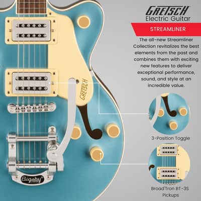 Gretsch G2655T Streamliner Center Block Jr. Double-Cut 6-String Right-Handed Electric Guitar with Arched Maple Body, Bigsby, and Laurel Fingerboard (Arctic Blue) image 4