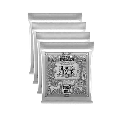 4 PACK Ernie Ball P02406 Ernesto Palla Nylon Black and Silver Classical Tie On Set image 1