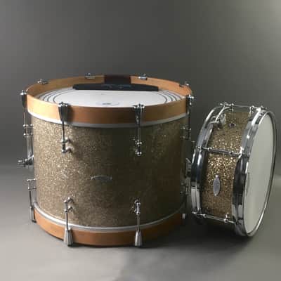 C&C Custom 2 Piece Jazz Bop Kit 18” Bass + 13” Snare Ginger / Champagne Glass Glitter Made in USA Maple Shells image 21