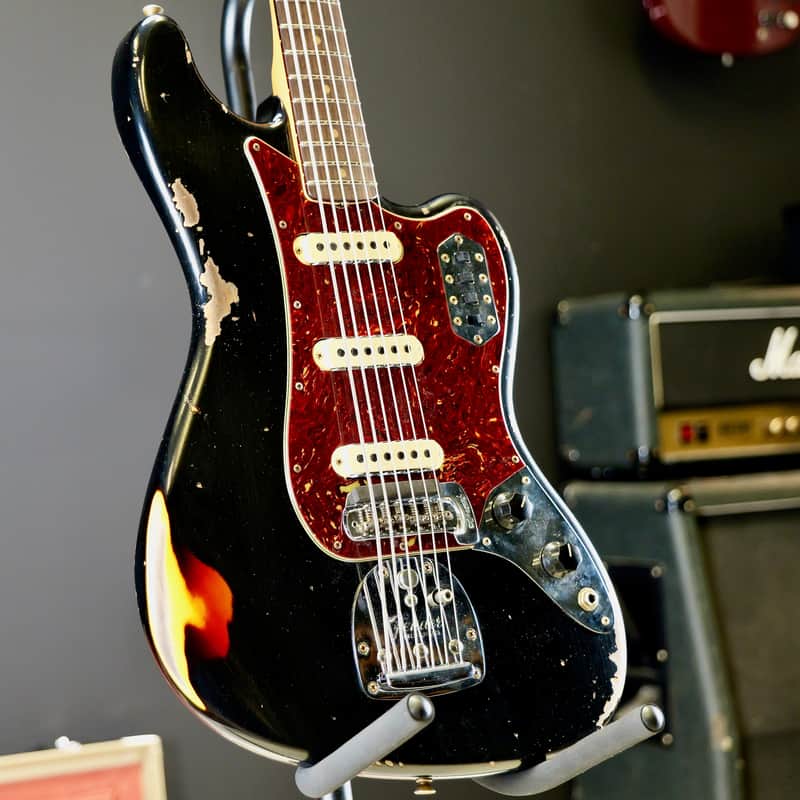Fender Custom Shop Bass VI Heavy Relic Black // 3 Tone Sunburst image 1