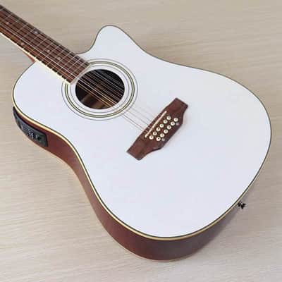41 Inch White 12 String Acoustic Electric Guitar, Sapele Spruce Body, Mahogany Neck, 20 Frets image 1