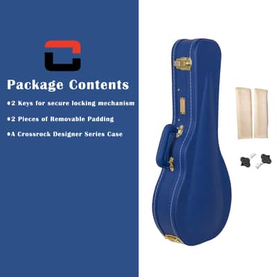 Crossrock Wooden F-Style Mandolin Case | Vibrant Blue Faux Leather, Stainless Steel, Latches, Storage Compartment – Designer Series (CRW520MFVB) image 2