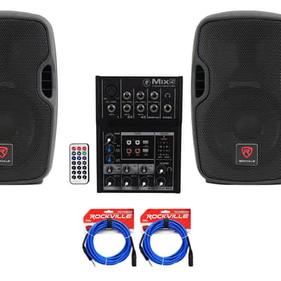 (2) Rockville BPA8 300 Watt 8" Powered Speakers+Mackie 5-Channel Mixer+Cables image 10
