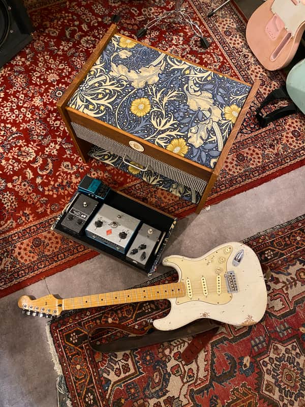 Heavy Seas Amp Riser/ Pedalboard storage for studio - Golden Ash / Sea Weed Morris Fabric image 1