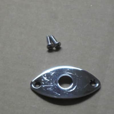 used (lightly relic'd) Gotoh JCB-2 Oval-shaped 2 screws Chrome metal  jack plate - also called JCB-2 Football Shaped 2 screw Chrom jack plate) Chrome plated brass (screws included) from 2010s image 9