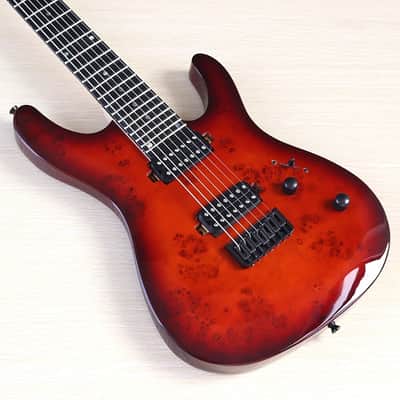 Red Burst Custom 7 String Electric Guitar, Quilted Maple Top Body and Neck image 1