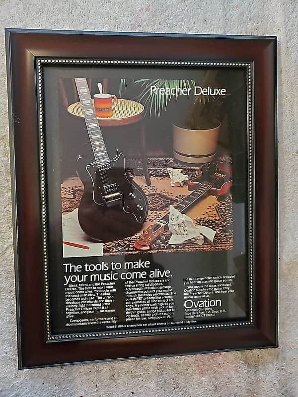 1979 Ovation Guitars Color Promotional Ad Framed Preacher Deluxe Guitar Original image 1